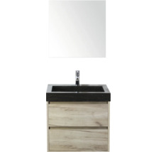 Wastafelcombinatie met spiegel, wastafel, kraan en onderkast met lades