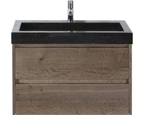 SANOX Badkamermeubelset Dante tabacco 80 cm met twee lades incl. natuurstenen wastafel Lucca met één kraangat Wastafelonderkast met twee laden, wastafel en kraan