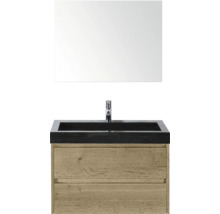 Wastafelcombinatie met spiegel, wastafel en houten onderkast