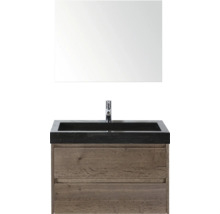 Wastafelcombinatie met spiegel, wastafel, kraan en onderkast met twee laden