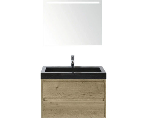 Wastafelcombinatie met spiegel en houten onderkast