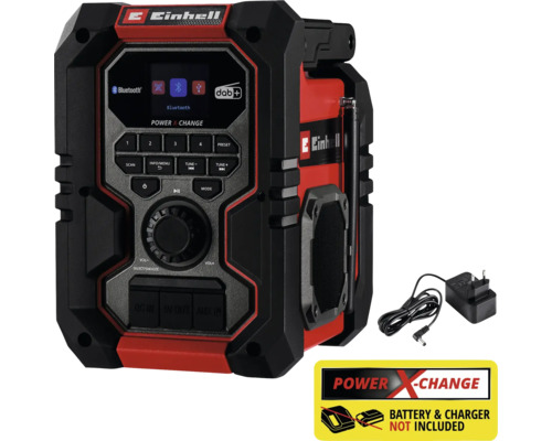 Einhell bouwplaatsradio met Bluetooth en digitale radio-ontvangst, inclusief stroomkabel, batterij en oplader niet inbegrepen