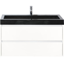 Wastafelmeubel met zwarte wasbak en witte onderkast