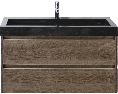 SANOX Badkamermeubelset Dante tabacco 100 cm met twee lades incl. natuurstenen wastafel Lucca met één kraangat Wastafelonderkast met twee laden en wastafel