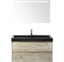 Wastafelcombinatie met wastafel, kraan en spiegel voor de badkamer