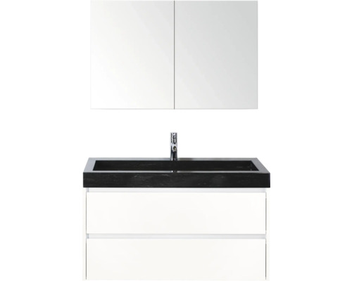 Wastafelcombinatie met spiegelkast, kraan en twee laden