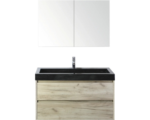 Wastafelcombinatie met spiegelkast, wastafel, armatuur en onderkast voor de badkamer