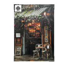 Decoratief canvas met afbeelding van een bar in vintage stijl met tafels en stoelen buiten