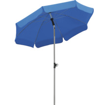 Blauwe parasol met metalen standaard