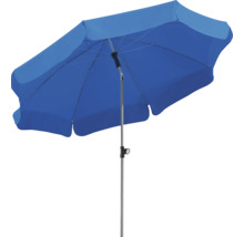 Blauwe parasol met metalen standaard