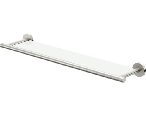 Glazen plank met metalen beugel voor de badkamer