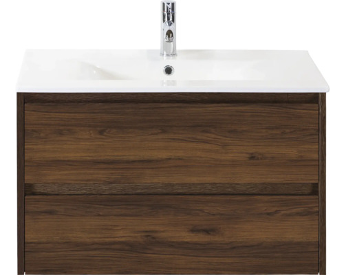 Wastafelonderkast met twee laden, wastafel en kraan