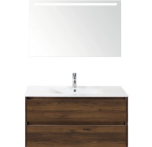 Wastafelmeubel met onderkast, wastafel en spiegel met verlichting