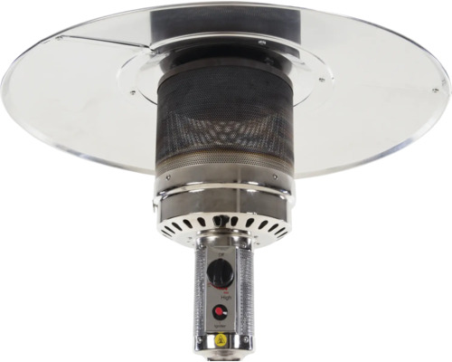 Gedetailleerde weergave van een terrasverwarmer top met bedieningspaneel