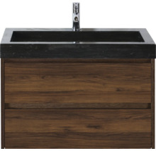 Wastafelonderkast met twee laden, zwarte wasbak en kraan