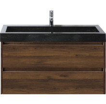 Wastafelonderkast met zwarte wasbak en twee lades