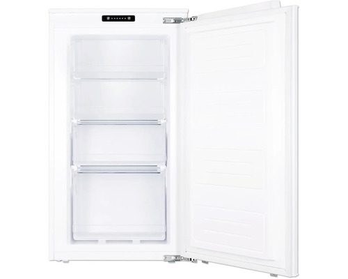 Geopende diepvriezer met laden voor voedselopslag