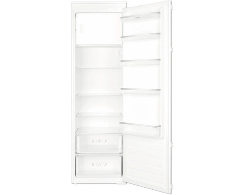 Geopende, witte koelkast met planken en lades