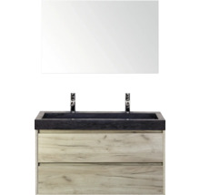 Wastafelcombinatie met spiegel, wastafel, kranen en onderkast