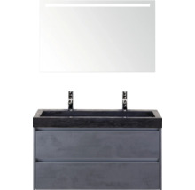 Wastafelmeubel met twee lades, waskom en spiegel met verlichting