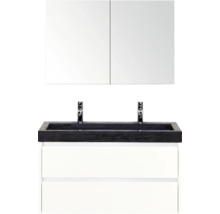 Wastafelcombinatie met spiegel, zwarte wasbak en witte lades