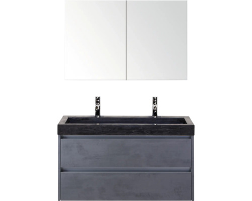Wastafelmeubel met dubbele wastafel, onderkast en spiegelkast