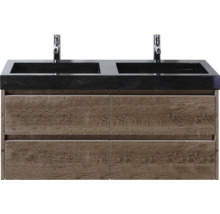 Wastafelonderkast met dubbele wastafel, houtlook en vier lades