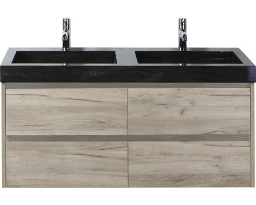 Wastafelonderkast met dubbele wastafel en vier lades