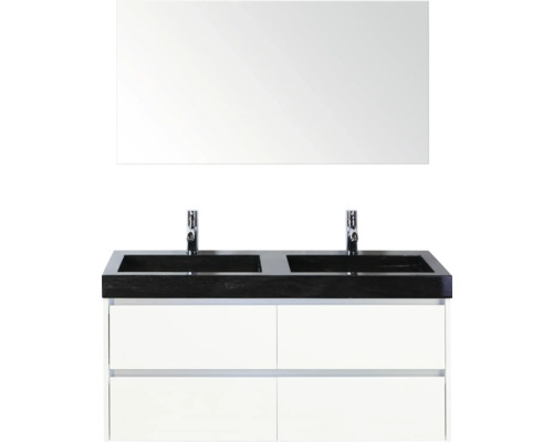 Wastafelmeubel met dubbele wastafel, spiegel en onderkast