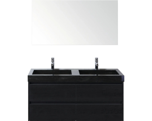 Wastafelmeubel met twee wastafels, onderkast en spiegel