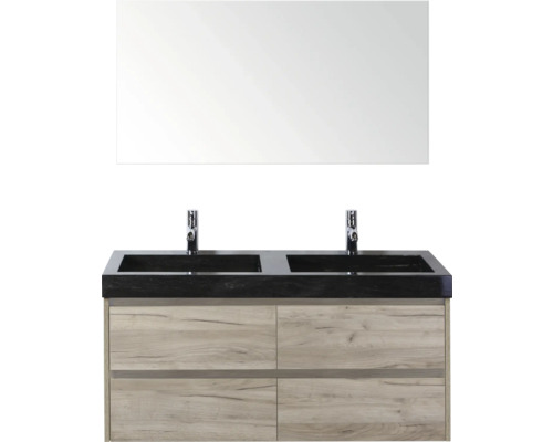 Dubbele wastafel met spiegel en onderkast voor de badkamer