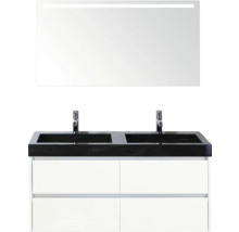 Badkamermeubelset met dubbele wastafel, onderkast en spiegel met verlichting