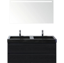 Badkamerset met dubbele wastafel, onderkast en spiegel met verlichting