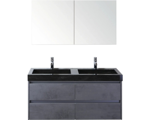 Badkamermeubelset met wastafelonderkast, twee wastafels en spiegelkast