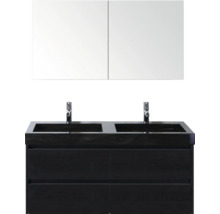 Wastafelcombinatie met twee wastafels, twee kranen en spiegelkast