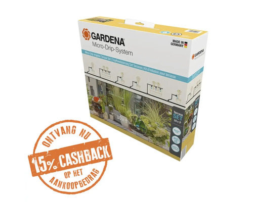 GARDENA Micro Drip startset voor terrassen 13 mm (1/2")/ 4,6 mm (3/16")
**CASHBACK ACTIE GARDENA**