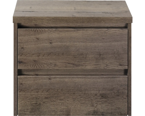 SANOX Badkamermeubelset voor waskom Dante tabacco 60 cm met twee lades incl. bovenblad tabacco Wastafelonderkast met twee lades in houtlook