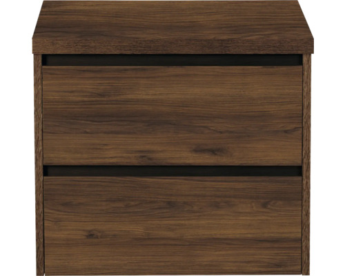 SANOX Badkamermeubelset Dante walnoot 60 cm met twee lades incl. wastafel zonder kraangat Houten nachtkastje met twee laden