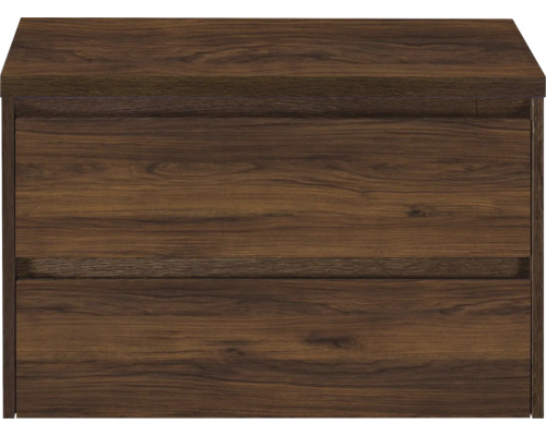 SANOX Badkamermeubelset Dante walnoot 80 cm met twee lades incl. wastafel zonder kraangat Houten wastafelonderkast met twee laden
