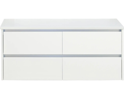 SANOX Badkamermeubelset voor waskom Dante hoogglans wit 120 cm met vier lades incl. bovenblad hoogglans wit Witte wastafelonderkast met vier laden