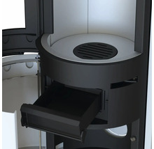 Detailopname van een kachel met open aslade