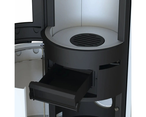 Detailopname van een kachel met open aslade