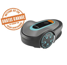 Gardena robotmaaier met actie-aanduiding voor een gratis garage bij aankoop