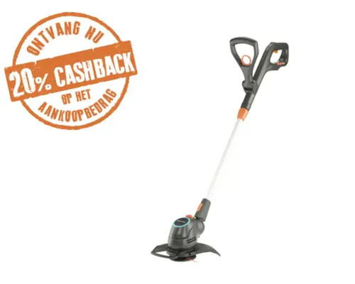 Grastrimmer met 20 procent cashback op het aankoopbedrag.