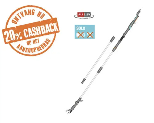 Accu telescopische hoogsnoeier 18 Volt Solo zonder accu en lader met 20 procent cashback op het aankoopbedrag.