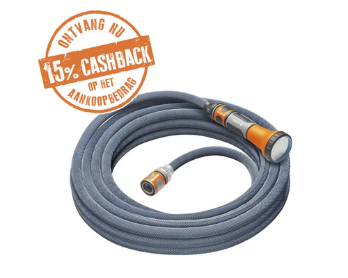 GARDENA Tuinslang Liano Xtreme 10 m **cashback** Gardena textielslang met tuinspuit en 15 procent cashback actie.