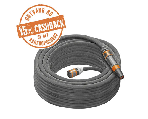 Gardena textielslangset met sproeier en koppelstukken, 15 procent cashback-actie