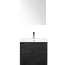 Wastafelcombinatie met spiegel, wastafel, kraan en onderkast met twee lades