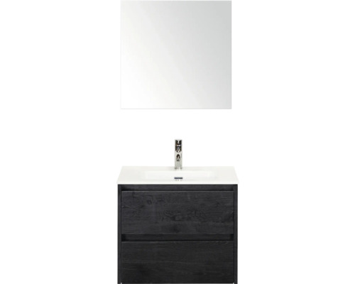 Wastafelcombinatie met spiegel, wastafel, kraan en onderkast met twee lades