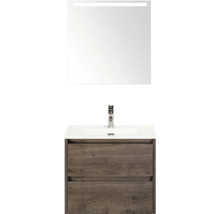 Wastafel met onderkast, wasbak en spiegel met verlichting